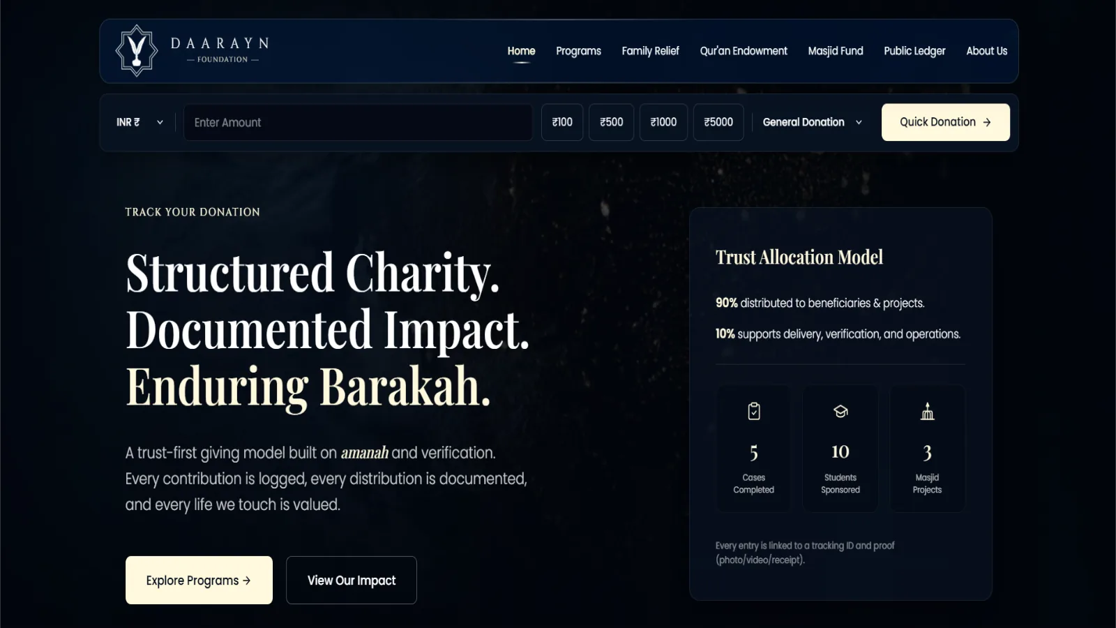 Daarayn — home page of the live website